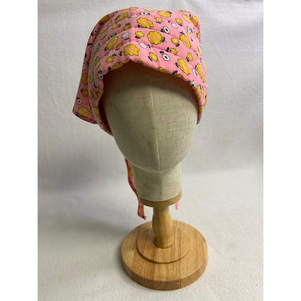 Cottagecore Boho Festival Womens OS Pink Floral Quilted Tie Back Head Kerchief - Picture 2 of 7